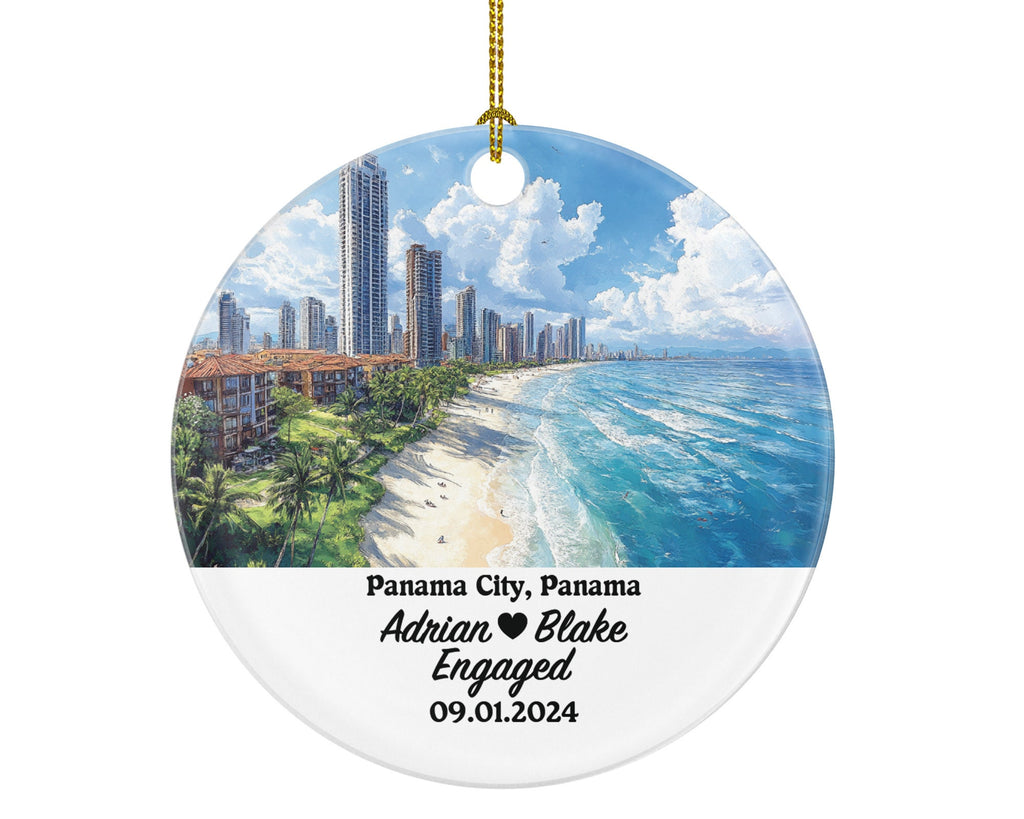 Panama City Christmas Ornament Personalized - Engaged Married Family Together Couple Travel Honeymoon Engagement Marriage