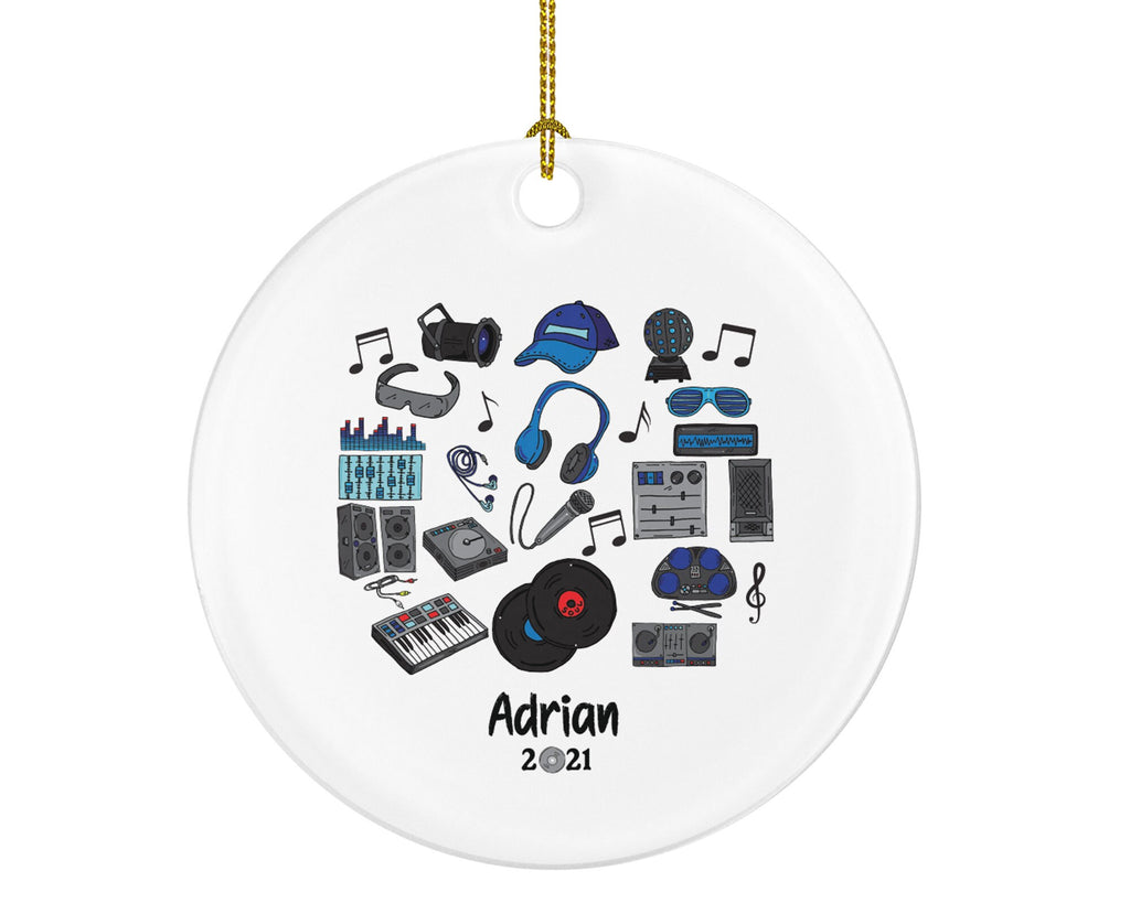 DJ Disc Jokey Christmas Personalized Ornament - DJ Disc Jokey Turntables Cartridge Mixer Headphones Gift - Custom Name Year