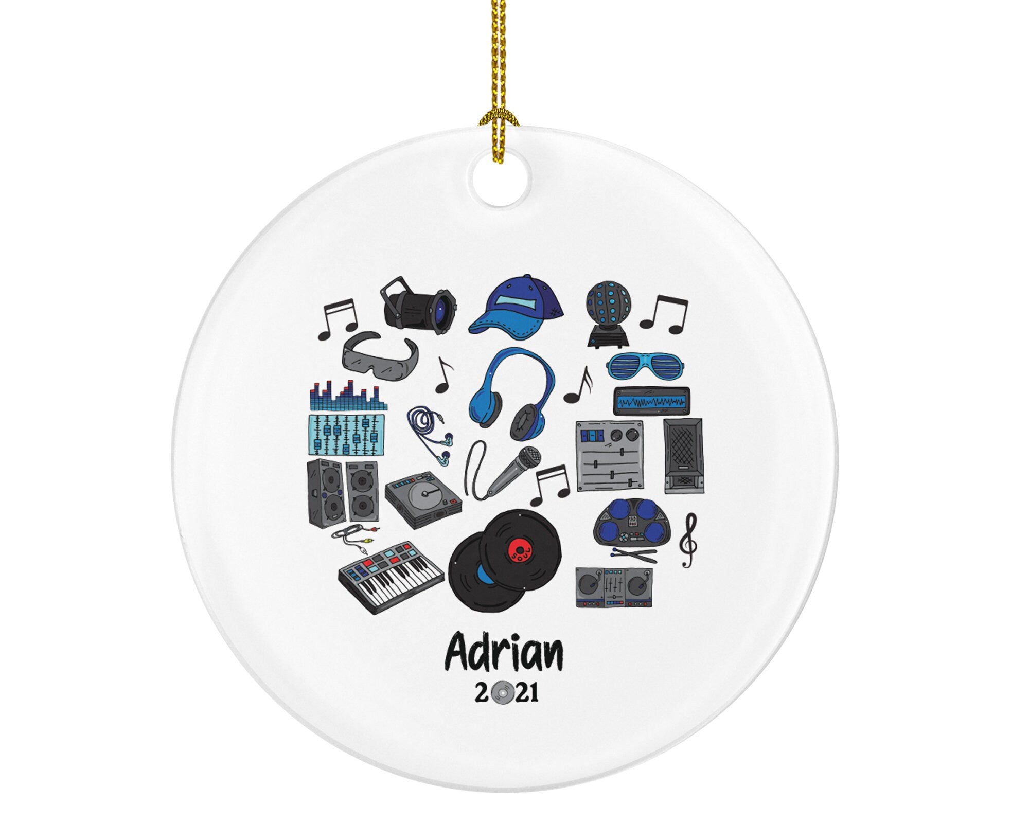 DJ Disc Jokey Christmas Personalized Ornament - DJ Disc Jokey Turntables Cartridge Mixer Headphones Gift - Custom Name Year