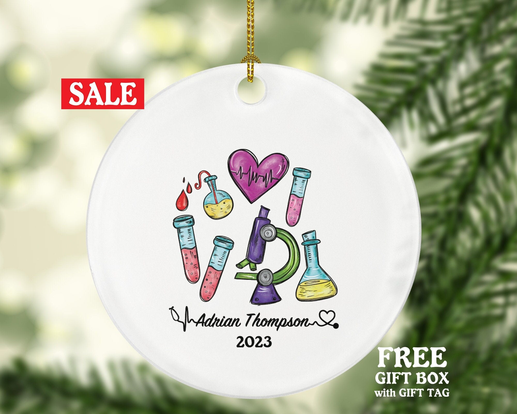 Laboratory Technician Christmas Ornament Personalized - Phlebotomist Gift, Healthcare Worker Essential Employee Appreciation, Hospital