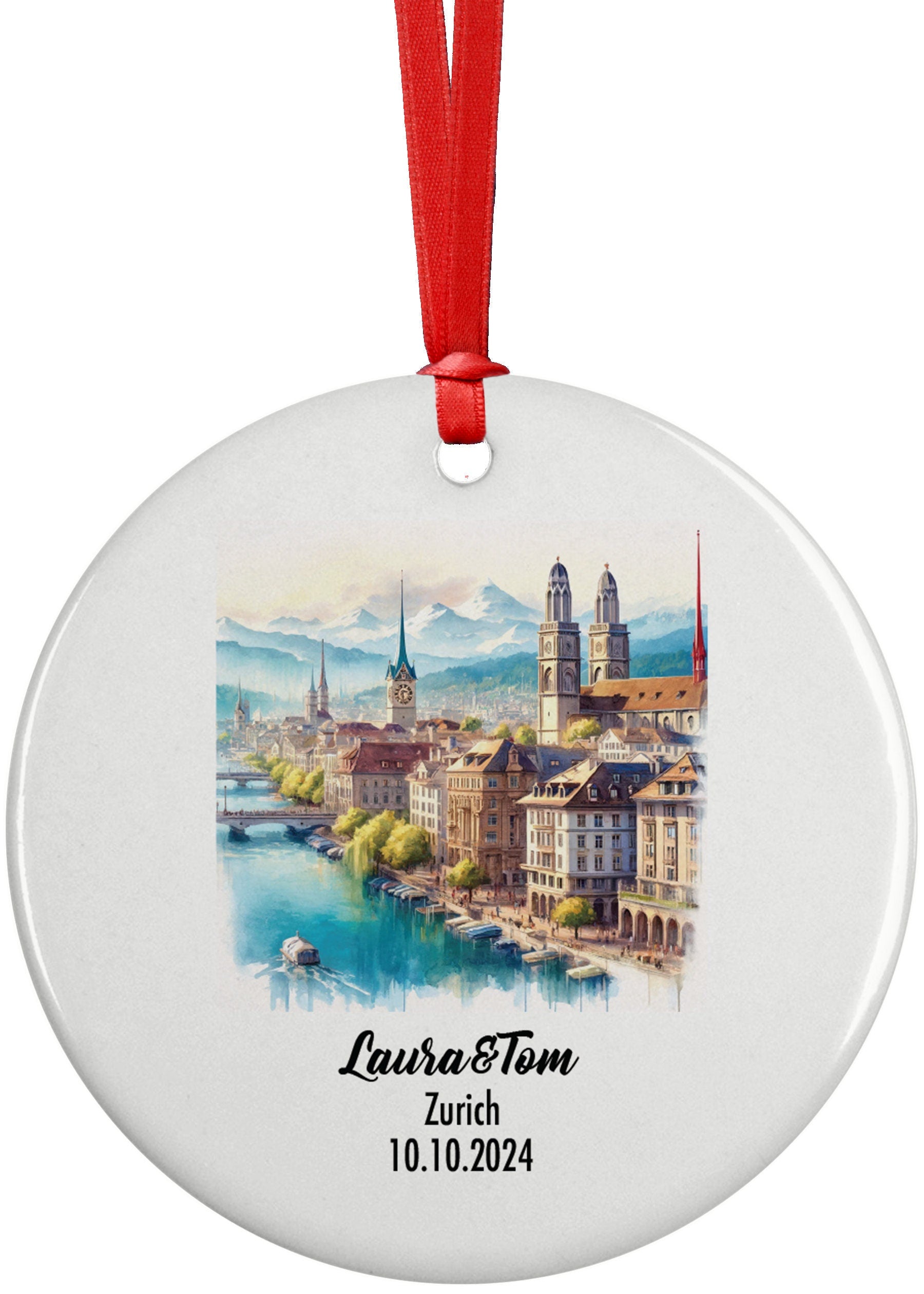 Zurich, Switzerland, Ornament, Engagement, Married, Travel, Gift for Engaged Couple, Engagement Gift, Trip, Vacation Souvenir