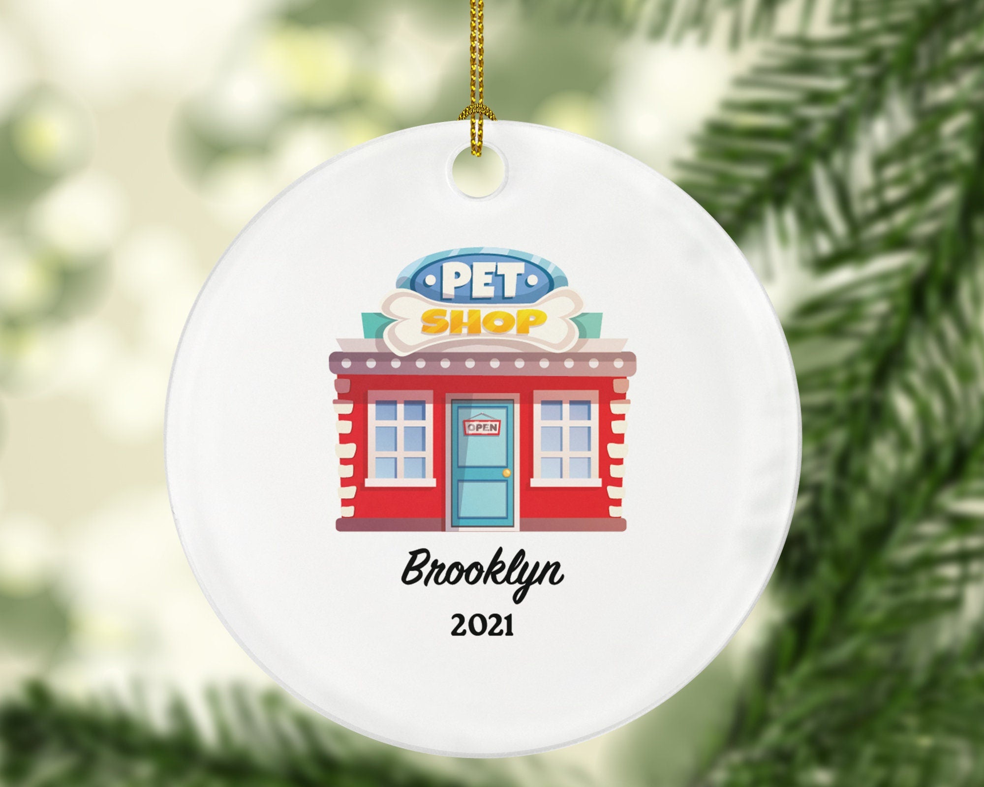 Pet Shop Owner or Worker Christmas Ornament Personalized, Custom Pet Shop Gift for Holiday, Gift for Pet Shop