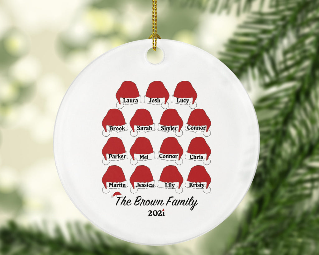 Family Christmas Hats Ornament - Family Personalized Gift - Custom Family Name Year Christmas Ceramic Ornament
