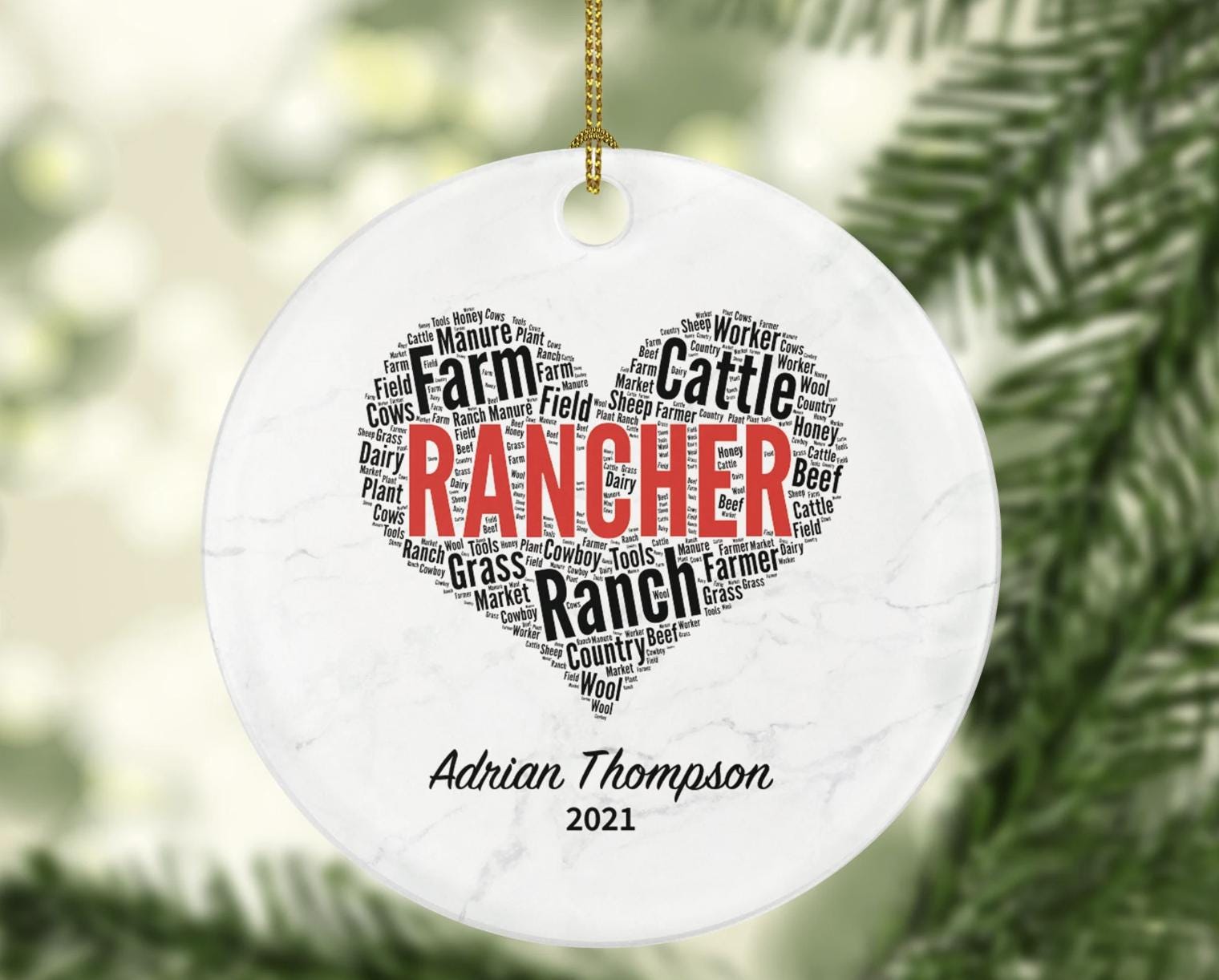 Rancher Christmas Ornament Personalized - Gift Rancher Texas Farm Worker Gift