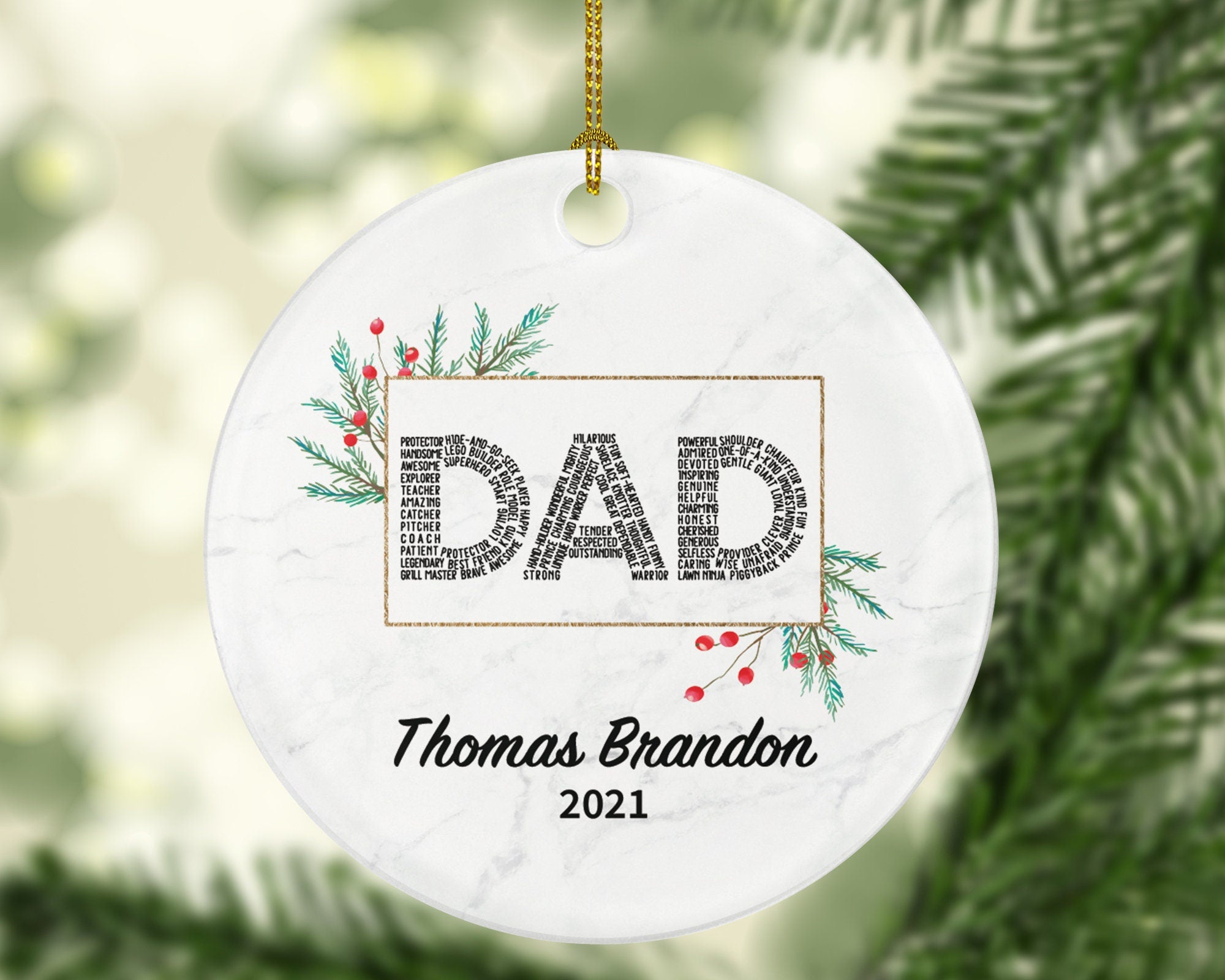 Dad Personalized Christmas Ornament, Best Dad Ever Custom First Gift from Daughter Son Wife