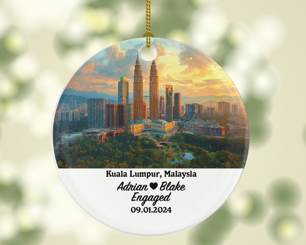 Kuala Lumpur Christmas Ornament Personalized - Malaysia Engaged Married Family Together Couple Travel Honeymoon Engagement Marriage