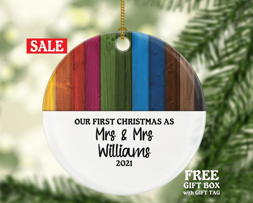 Personalized Gay Lesbian Couple Christmas Ornament Pride Rainbow Color LGBT - Lgbtq - Gay Pride - Love is Love - Love Wins Same Sex Marriage