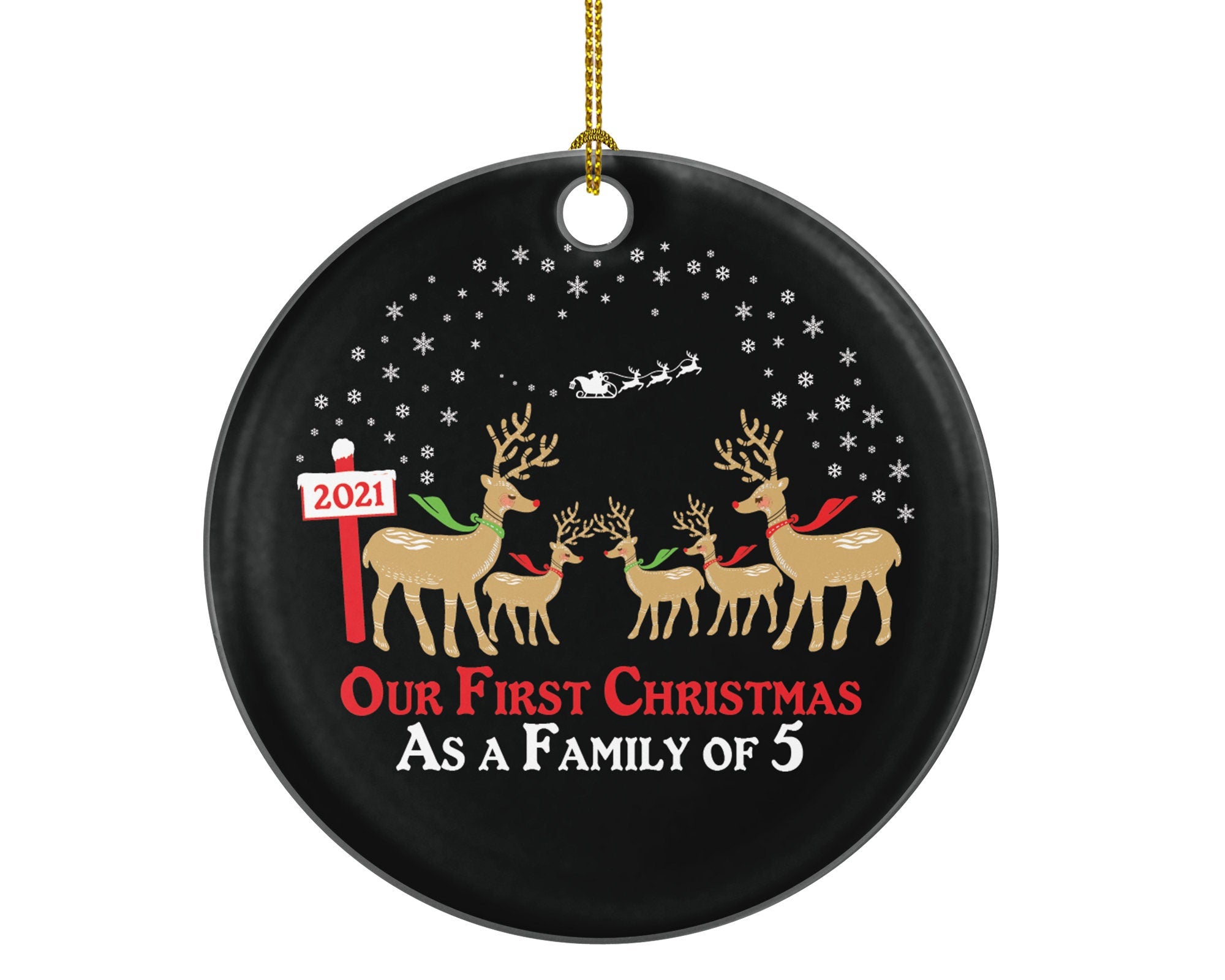 Our First Christmas As A Family Of 5 Five Ornament - Deer Reindeer Kids Children Mom Dad New Mommy Daddy Baby Girl Boy Father Mother Newborn