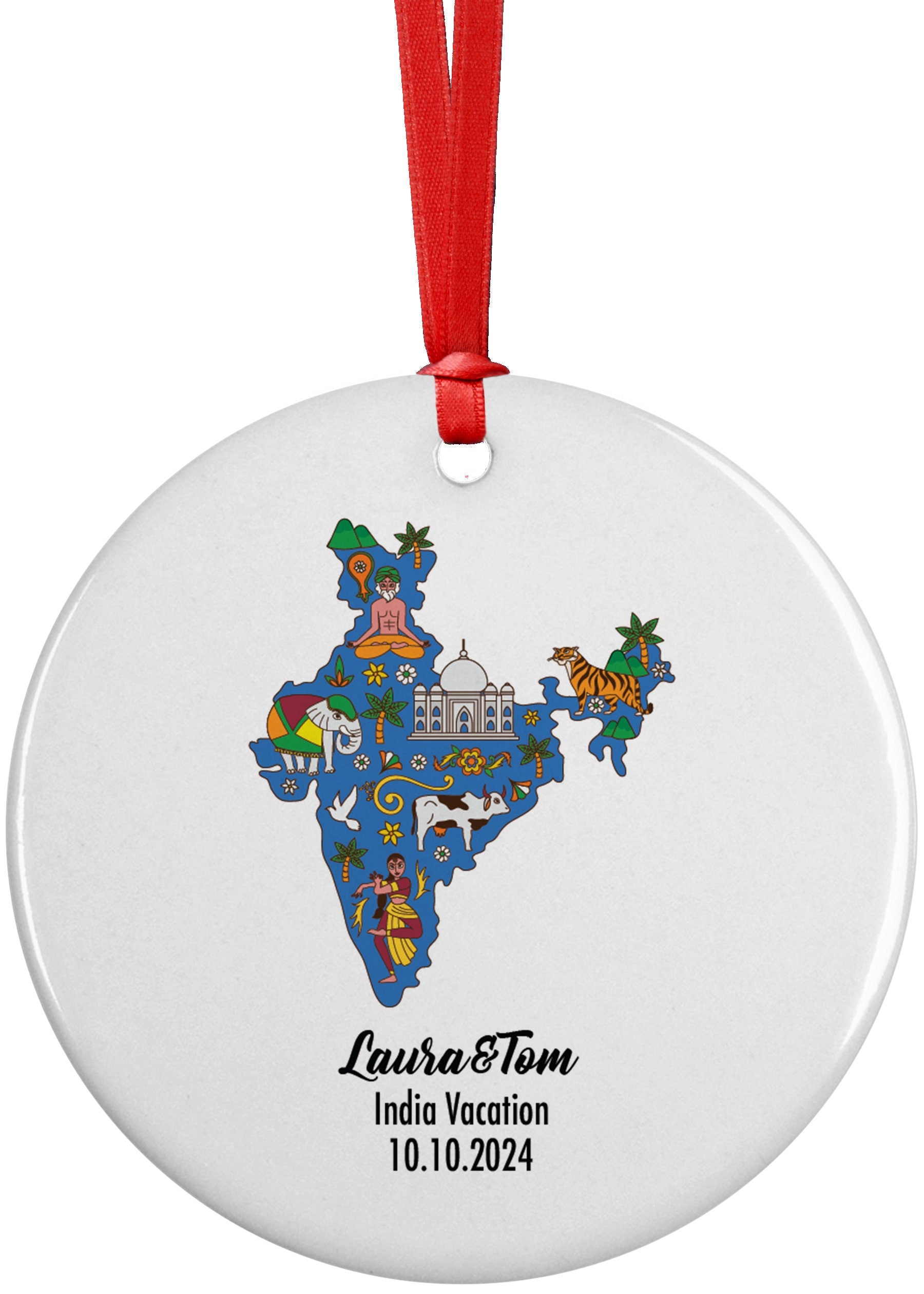 India Cultural Map Ornament, Engagement, Married, Travel, Gift for Engaged Couple, Engagement Gift, Trip, Vacation Souvenir