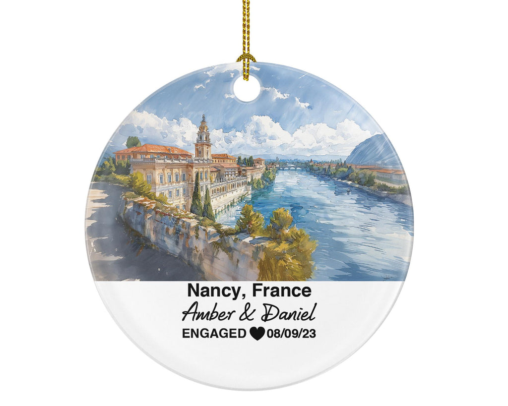 Personalized Nancy France Christmas Ornament, Place Stanislas, Art Nouveau, Mr & Mrs Wedding, Engagement, or Honeymoon Keepsake for Couples