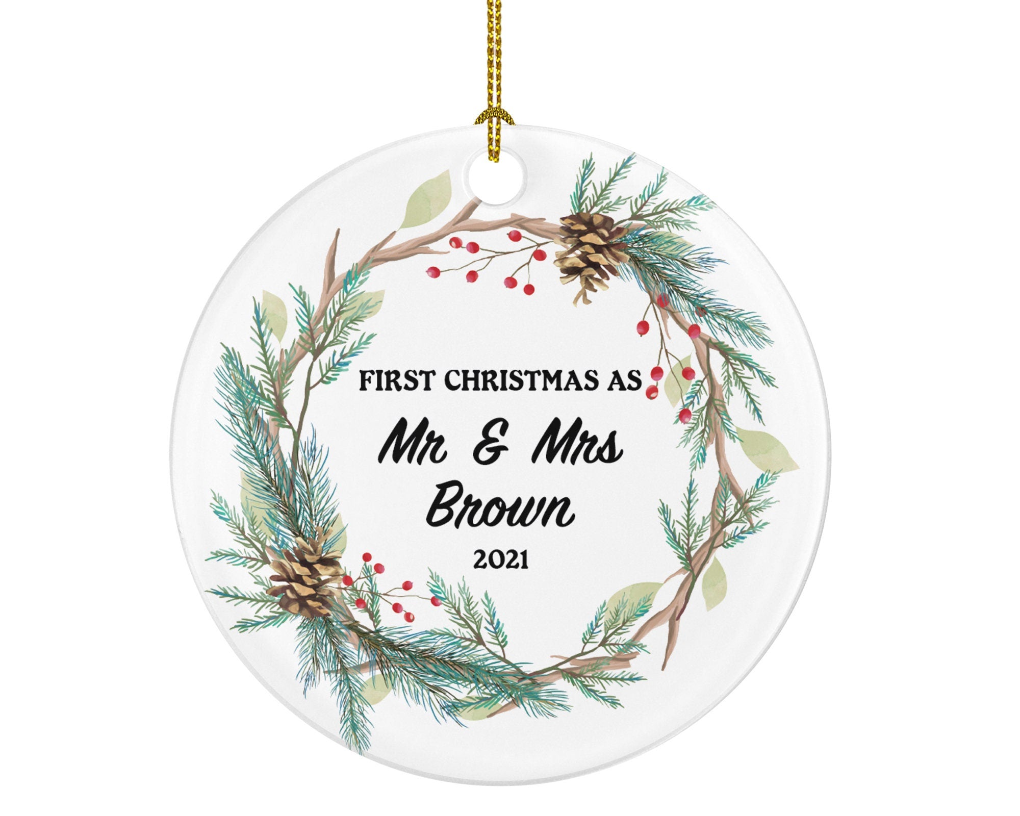 First Christmas as Mr & Mrs Married Couple Christmas Ornament Personalized - Newlywed Mr. and Mrs. Wedding Gift