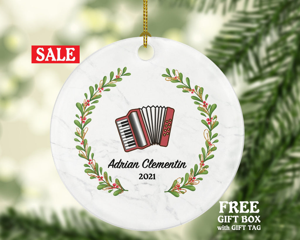 Accordion Instrument Christmas Ornament Personalized - Musical Instrument Player Music Lover Custom Holiday Gift for Musician