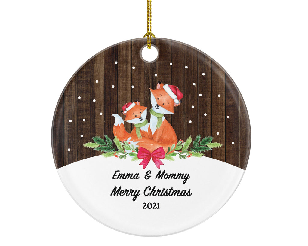 Personalized Single Mother of Baby and Kid Christmas Ornament - Fox Mom Daughter Son Family Boy Girl Foxes Gift For from Parent Mommy Me