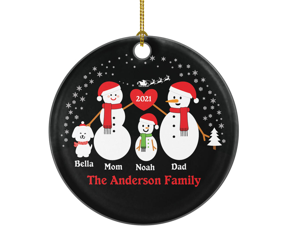 Personalized Family of 3 Ornaments With Dog Pet, Personalized Christmas Ornament, 3 snowmen, Snowman Family Ornament, Family of 3 Ornament