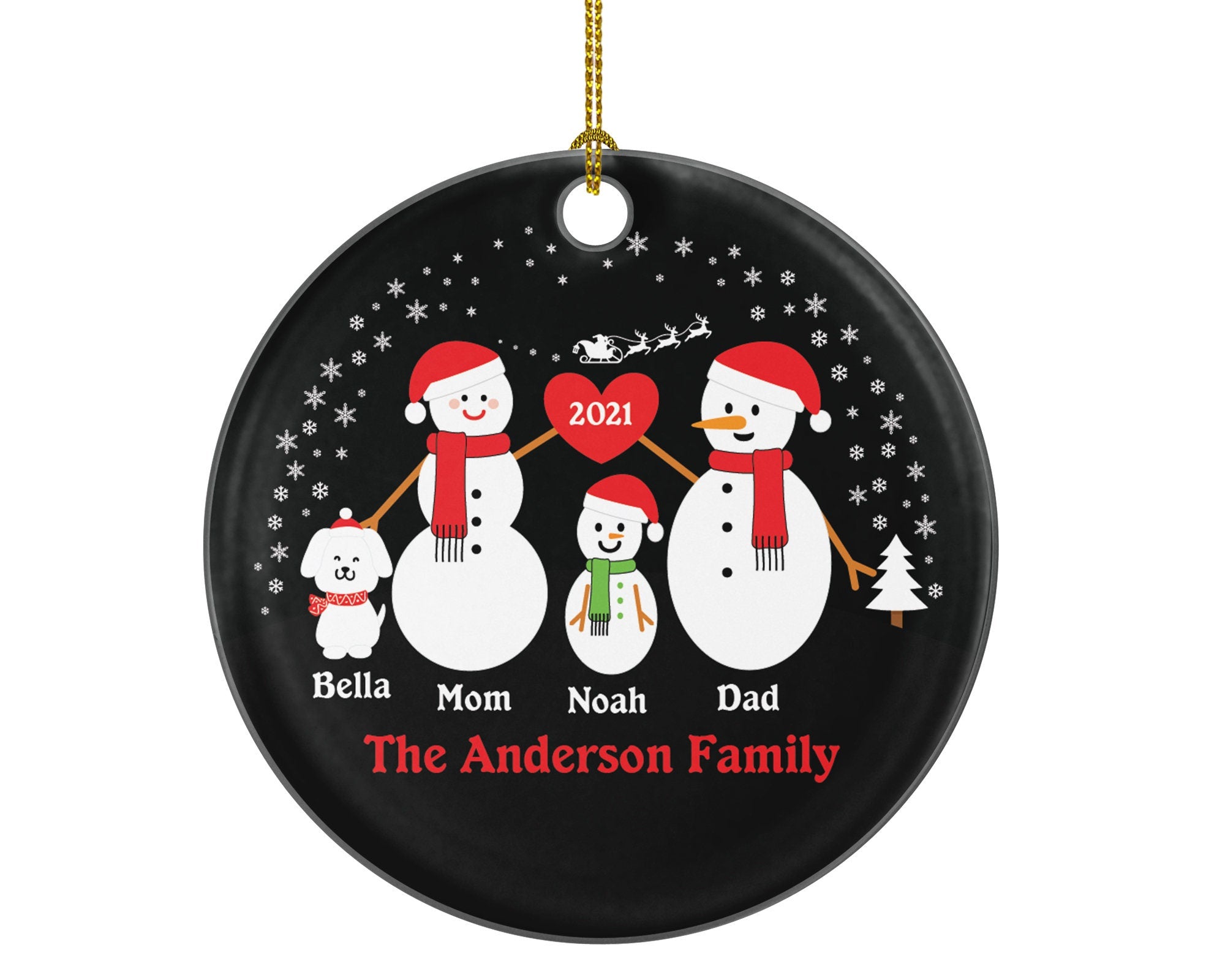 Personalized Family of 3 Ornaments With Dog Pet, Personalized Christmas Ornament, 3 snowmen, Snowman Family Ornament, Family of 3 Ornament