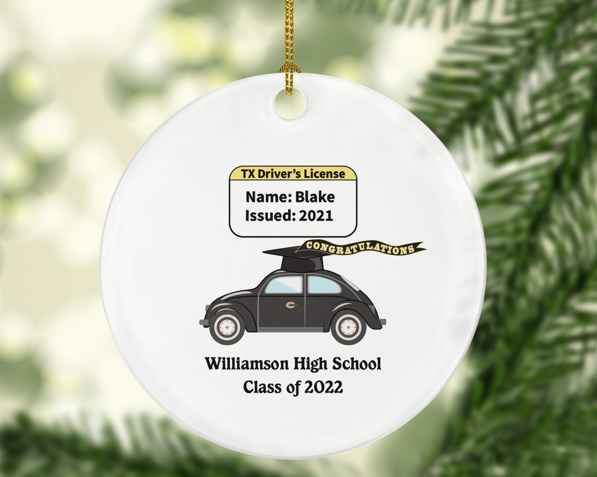 New Driver Christmas Ornament for High School Graduate - Personalized Car Driving New License Owner Driver's License Teenage Custom Gift