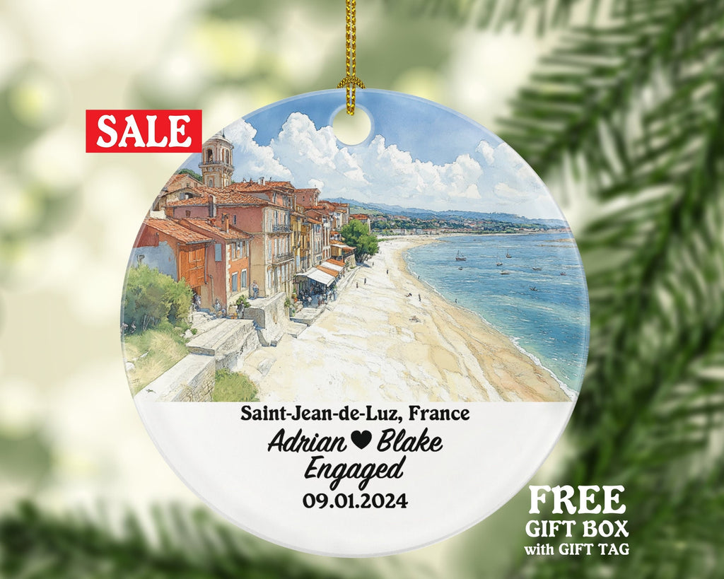 Saint-Jean-de-Luz Christmas Ornament Personalized - France Engaged Married Family Together Couple Travel Honeymoon Engagement Marriage