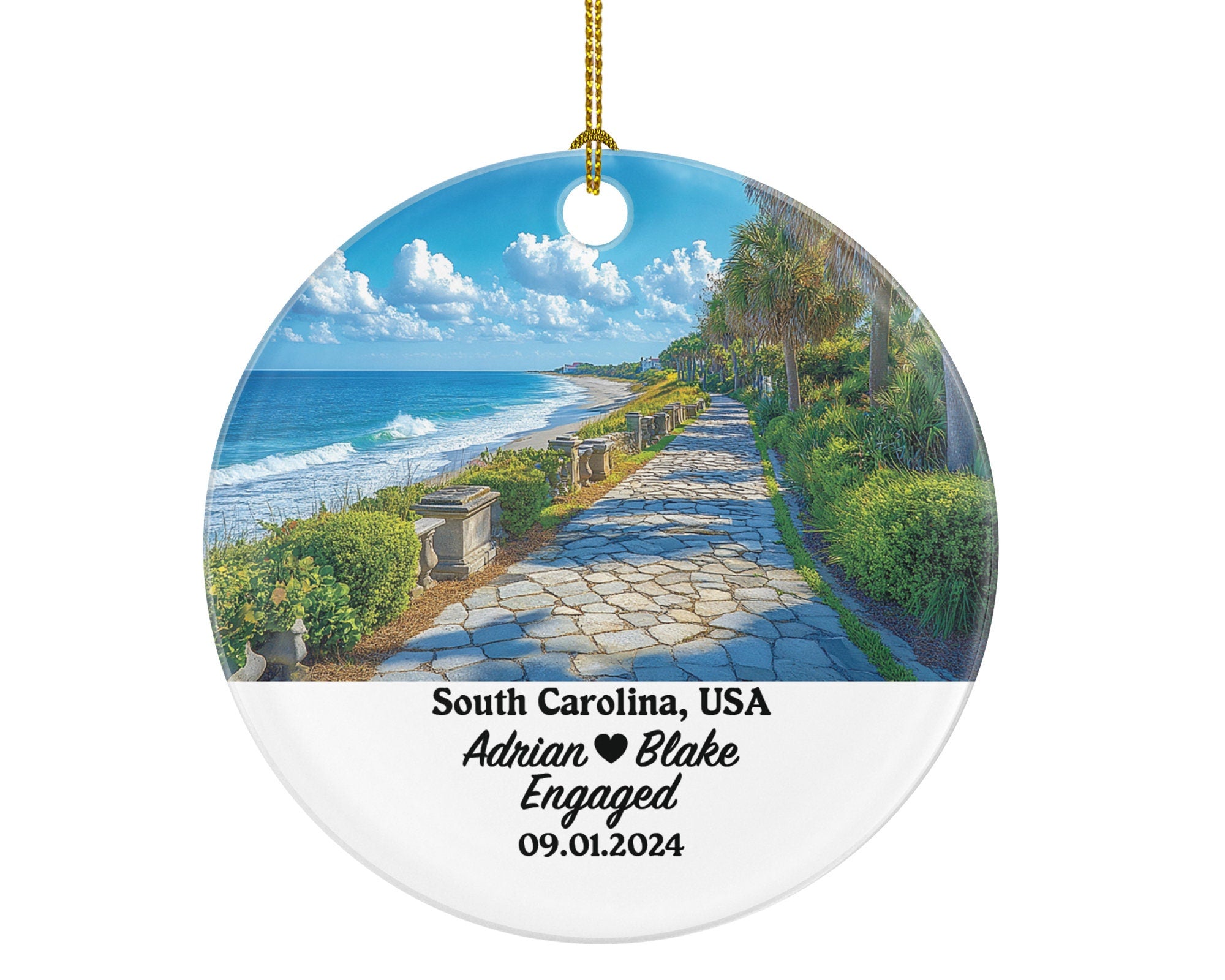 South Carolina Christmas Ornament Personalized - SC Engaged Married Family Together Couple Travel Honeymoon Engagement Marriage