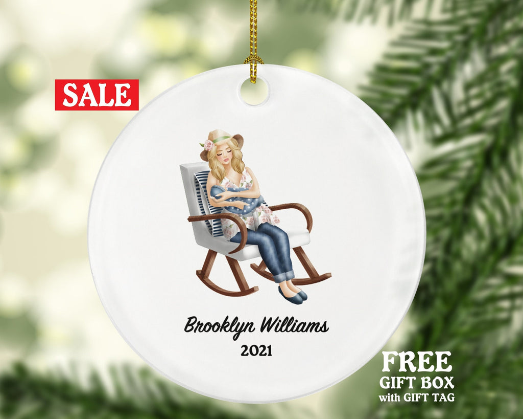 Baby and Female Girl - Babysitter Big Sister or New Mom Christmas Tree Ornament Personalized, Best Nanny Gift, #1 Babysitter Custom Holiday