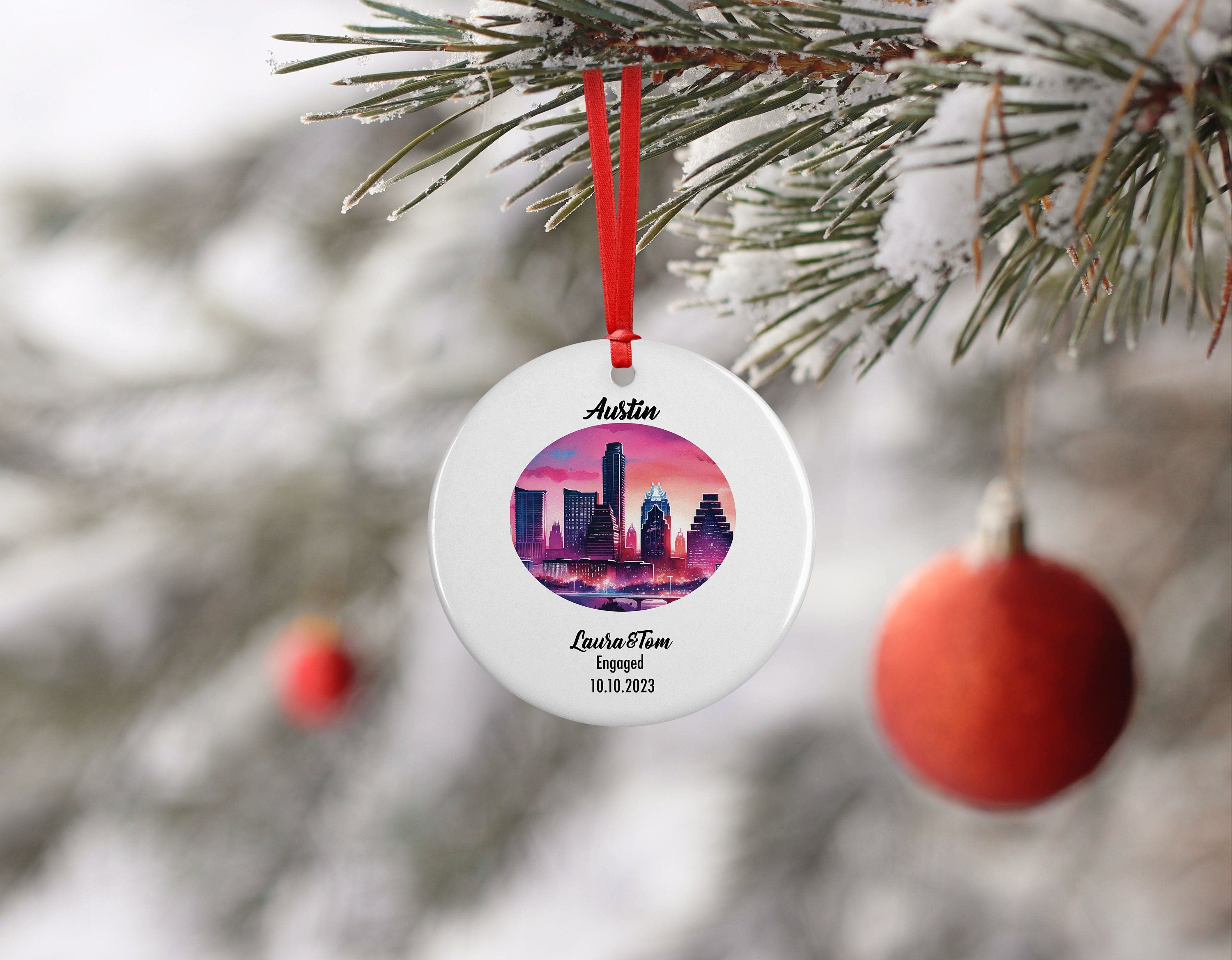 Austin Ornament, Engagement, Married, Travel, Gift for Engaged Couple, Engagement Gift, Trip, Vacation Souvenir