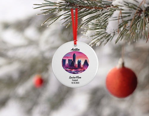 Austin Ornament, Engagement, Married, Travel, Gift for Engaged Couple, Engagement Gift, Trip, Vacation Souvenir