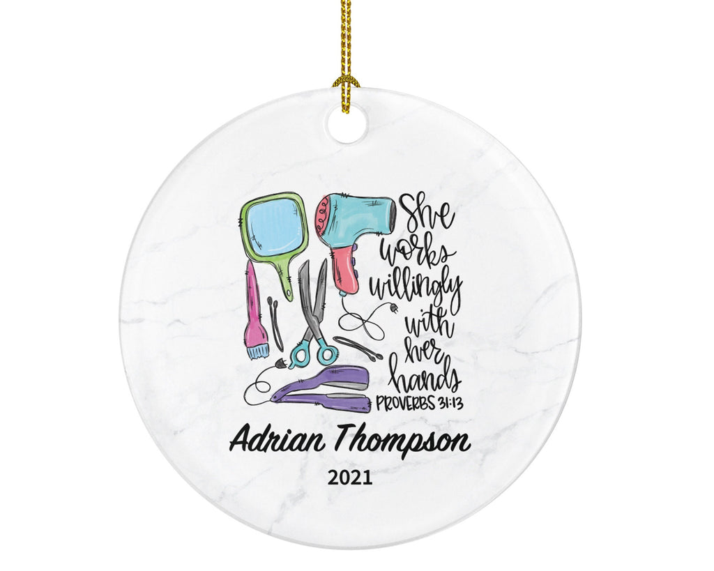 Hair Dresser, Stylist Christmas Ornament Personalized - Hair Stylist Gift Getting a Hair Cut - Custom Name Year