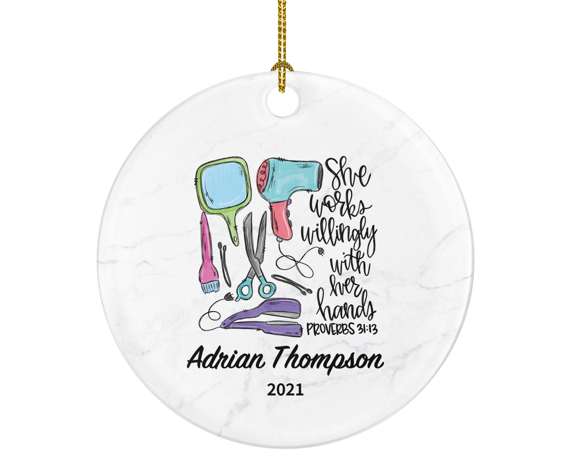 Hair Dresser, Stylist Christmas Ornament Personalized - Hair Stylist Gift Getting a Hair Cut - Custom Name Year
