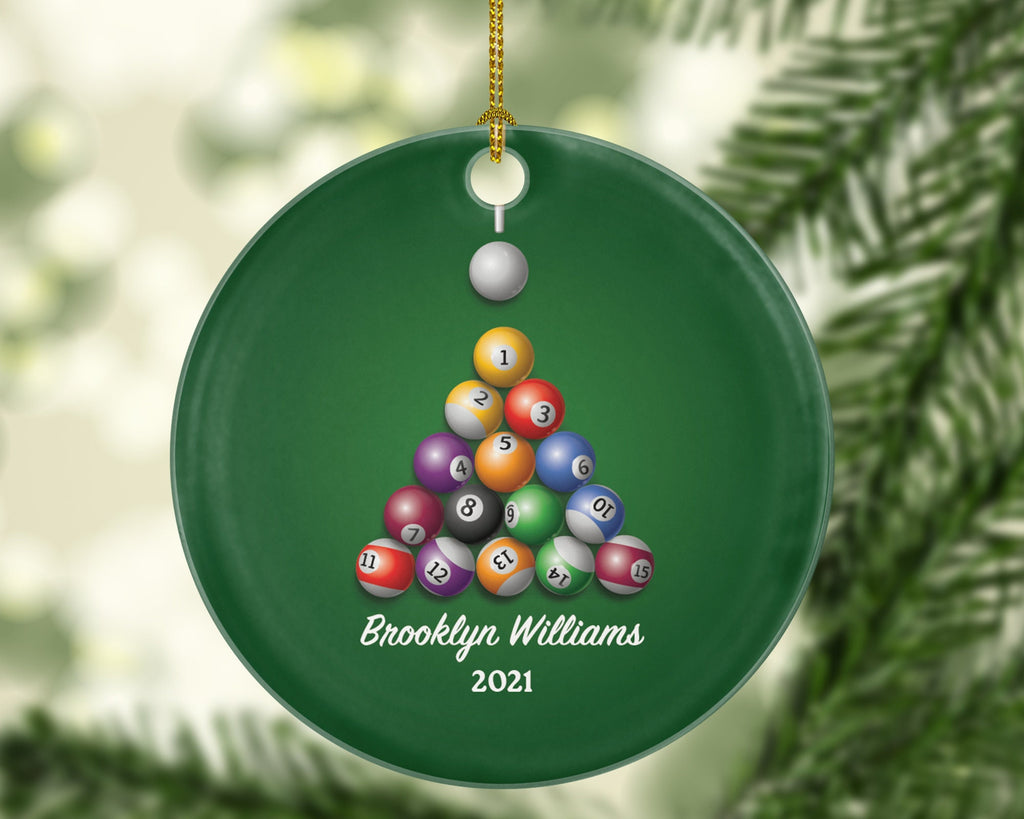 Billiard Game Player Christmas Ornament Personalized - Pool Table Ornament - 8 Ball Pool Player Gift Billiard Table Pool Tournament