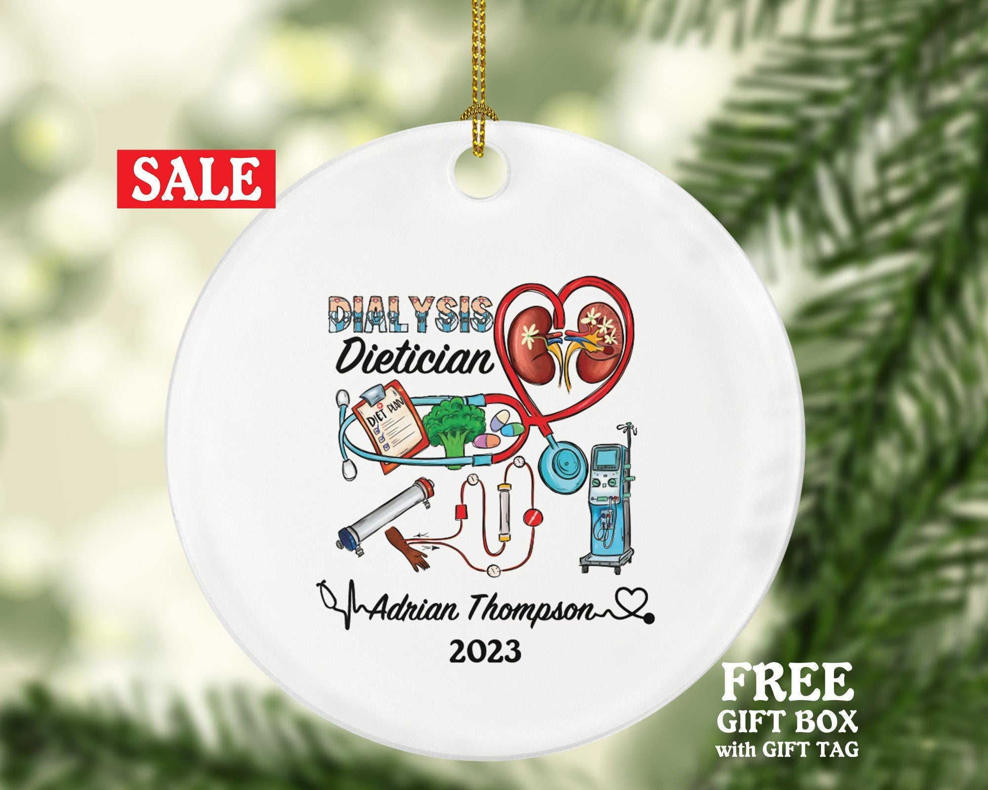 Dialysis Dietitian Christmas Ornament Personalized Gift -  Urinary System Patient Nutritionist Custom Name Year