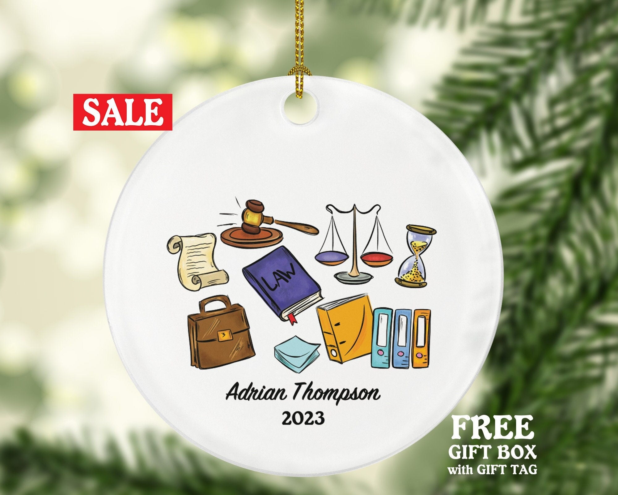 Law Judge Christmas Ornament Personalized - Custom Gift for Attorney at Lawyer Justice Equal Crime