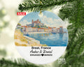 Personalized Brest France Christmas Ornament, Brest Castle, Oceanic Coastline, Mr & Mrs Wedding, Engagement, or Honeymoon Gift for Couples