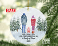 Our First Christmas as a Family of 3 Ornament - New Baby Girl Boy Parents Mother Father Mom Dad Gift Watercolor Winter Kid Child