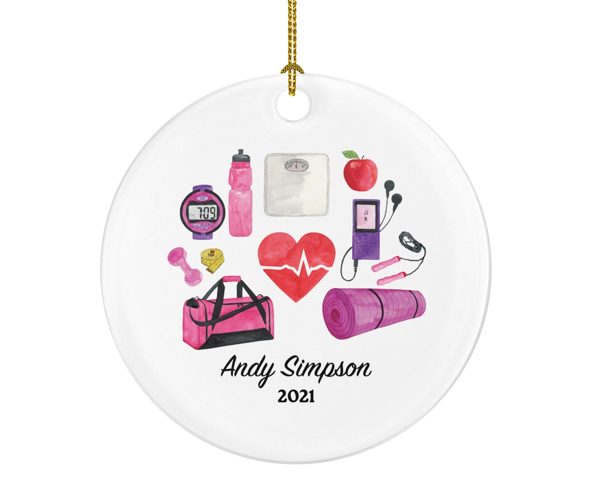 Fitness Pilates Yoga Workout Christmas Ornament Personalized - Personal Trainer Custom Healthy Lifestyle Training Exercise PT Gift