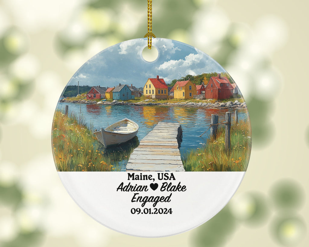 Maine Christmas Ornament Personalized - ME Engaged Married Family Together Couple Travel Honeymoon Engagement Marriage