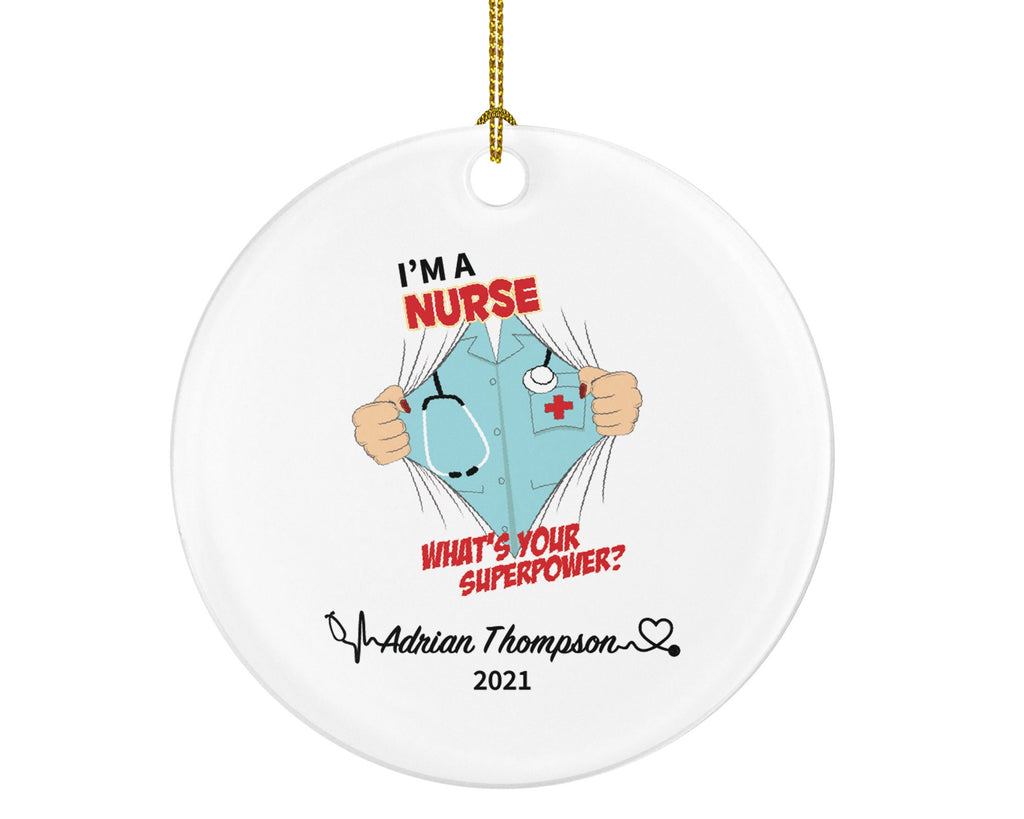 Nurse Super Power Christmas Ornament Personalized - Nursing Registered Male Nurse Health Worker Gift from Patient for RN Custom Medical