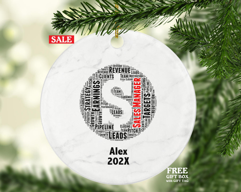 Sales Manager Ornament, Business Leadership Gift, Corporate Office Word Art Ornament, Personalized Porcelain Keepsake