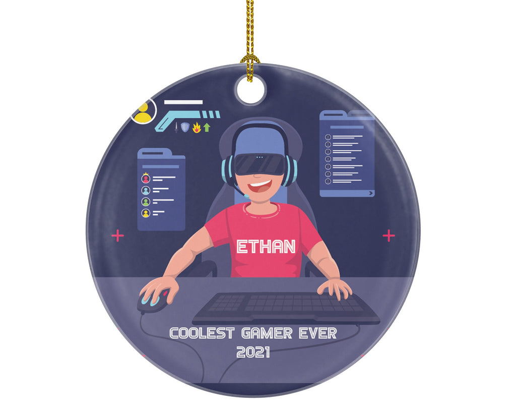 Personalized Playing Video Game Player Gamer Boy Game Christmas Ornament for Tree Gamer Boy Controller Addict