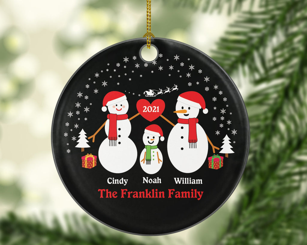 Personalized Family of 3 Three Christmas Snow Family Snowmen Snowman Kids Children Mom Dad New Mommy Daddy Baby Girl Boy Father Mother