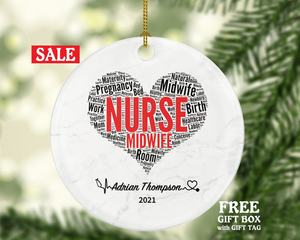 Nurse Midwife Christmas Ornament Personalized - Midwife Nursing Nurse Health Worker Gift from Patient for Nurse Custom Medical