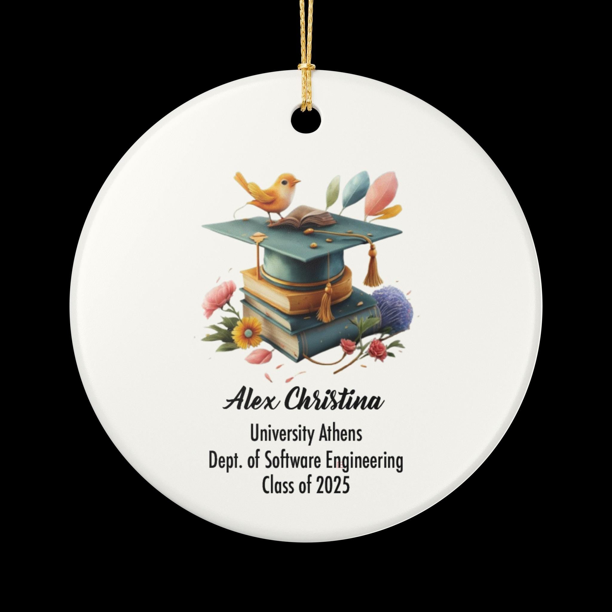 Graduation Ornament 2025 Custom Grad Gift with Name Bird and Books Personalized Keepsake for University Graduation