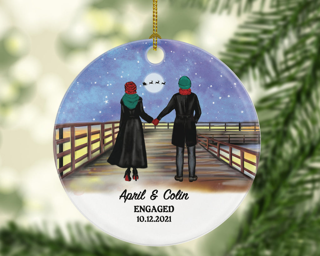 Engaged Christmas Ornament - Personalized Engagement Announcement Our First Christmas - Couple Gift - Custom Date and Name