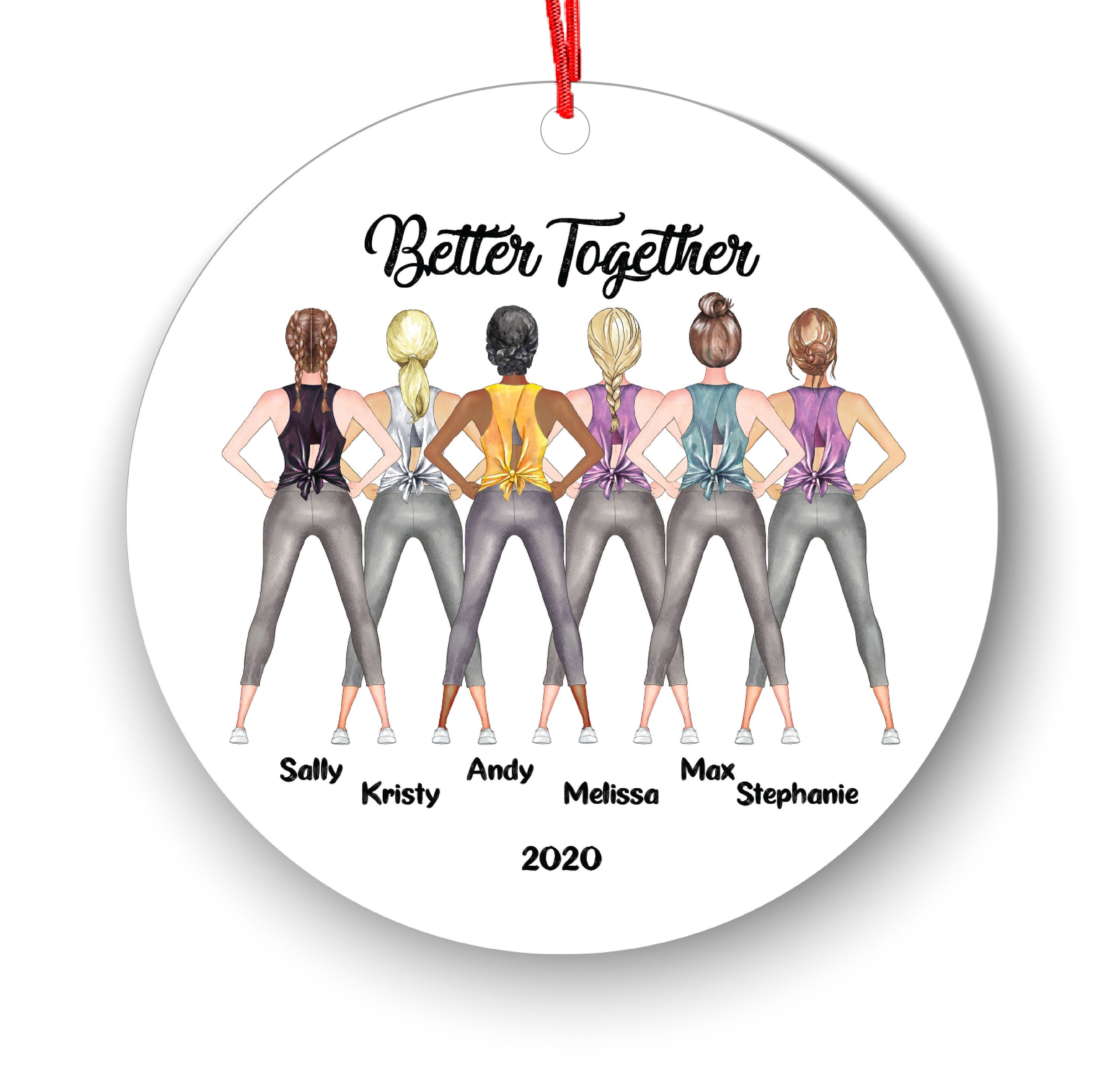 Female Friends Workout Fitness Pilates Yoga Personalized Christmas Ornament Personal Fitness Trainer Custom Portrait Girls Healthy Lifestyle