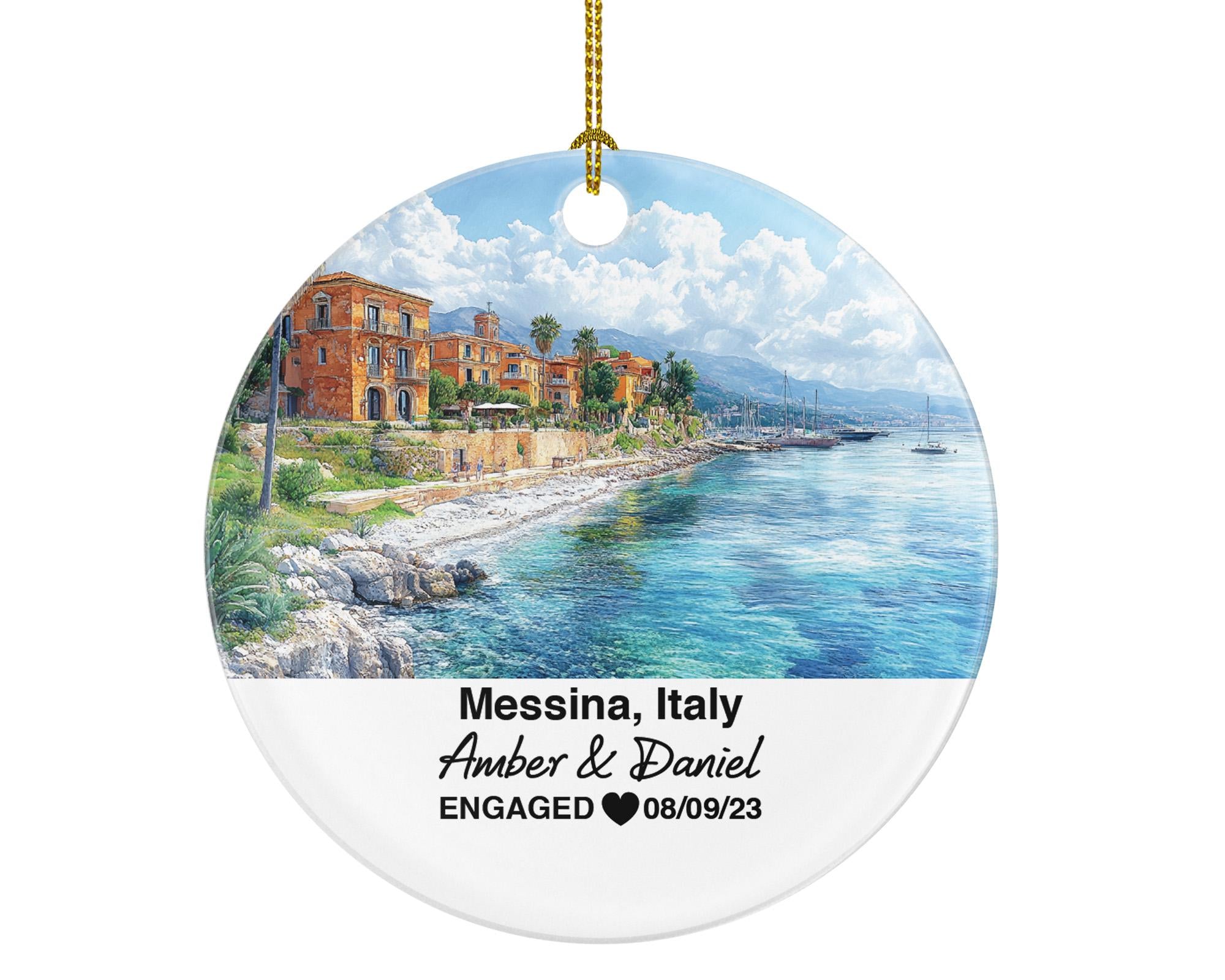 Custom Messina Italy Ornament, Astronomical Clock, Piazza del Duomo, Personalized Couple Gift, Celebrate Wedding, Engagement, Honeymoon
