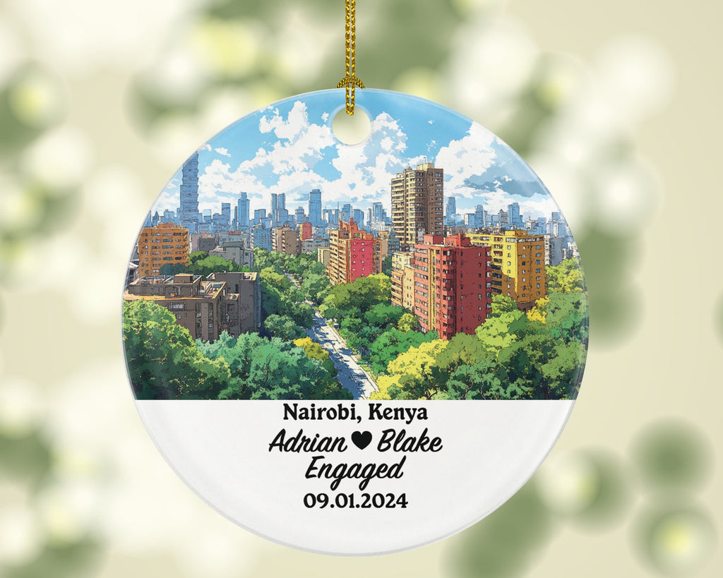 Nairobi Christmas Ornament Personalized - Kenya Engaged Married Family Together Couple Travel Honeymoon Engagement Marriage
