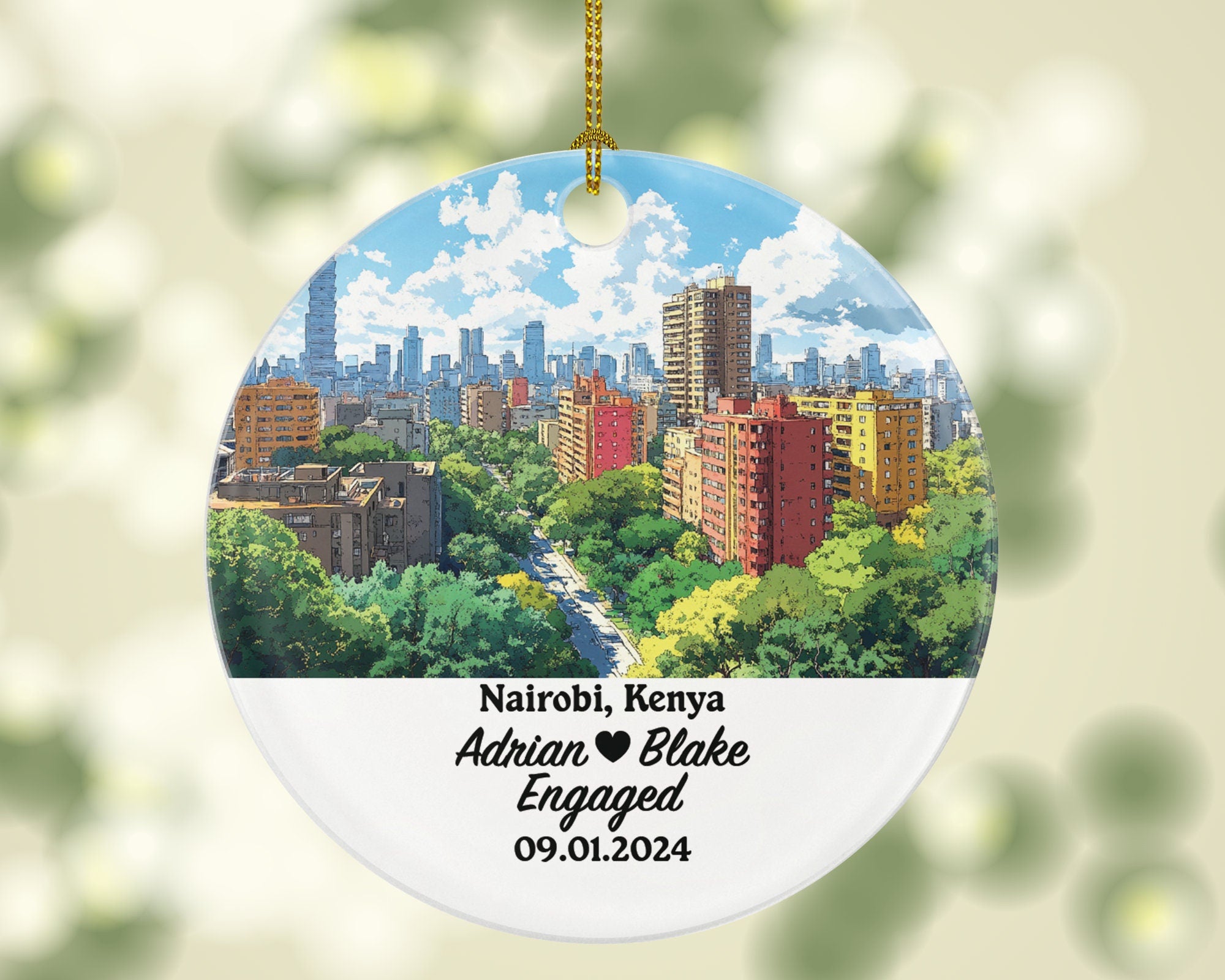Nairobi Christmas Ornament Personalized - Kenya Engaged Married Family Together Couple Travel Honeymoon Engagement Marriage