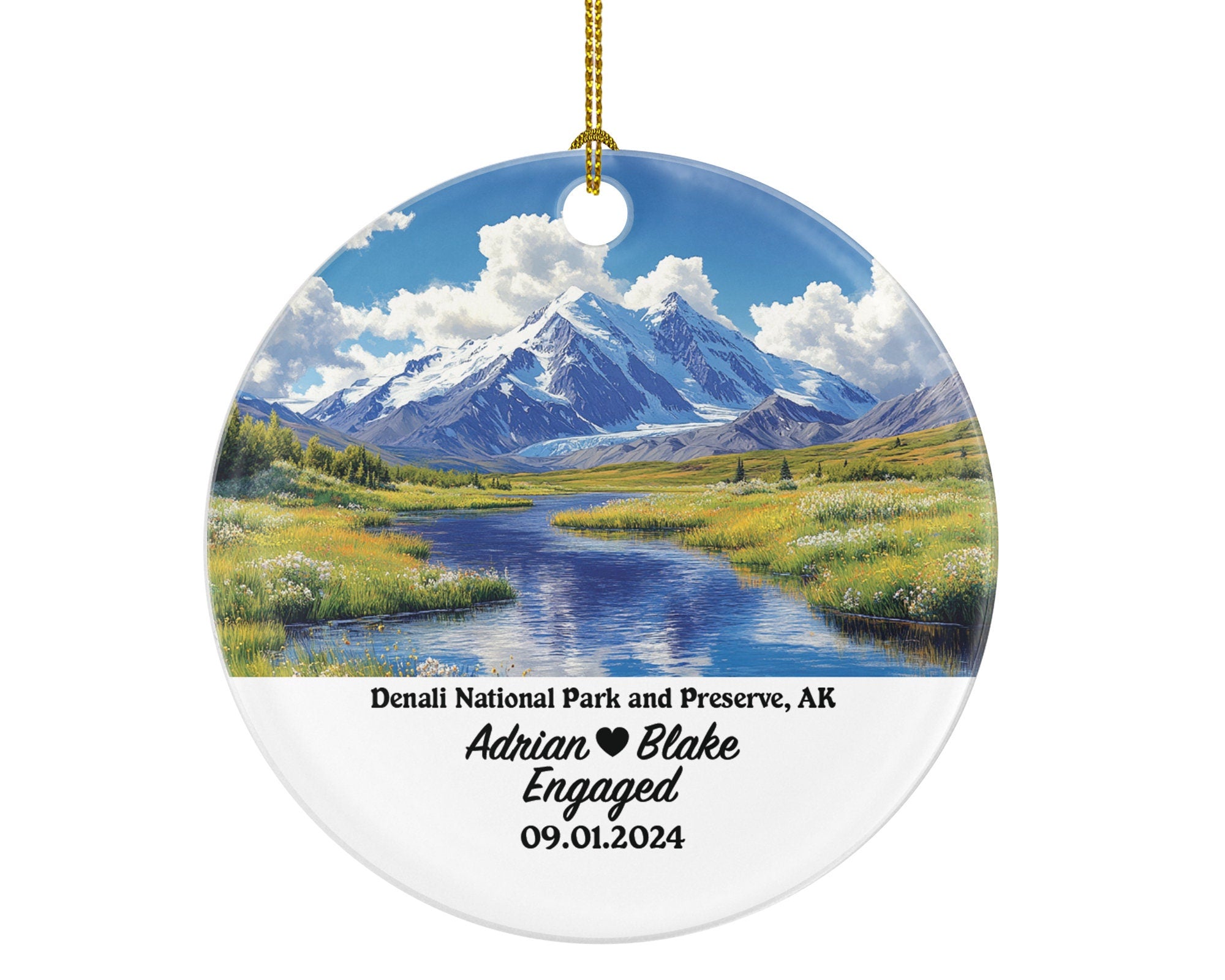 Denali National Park Christmas Ornament Personalized - Engaged Married Family Together Couple Travel Honeymoon Engagement Marriage