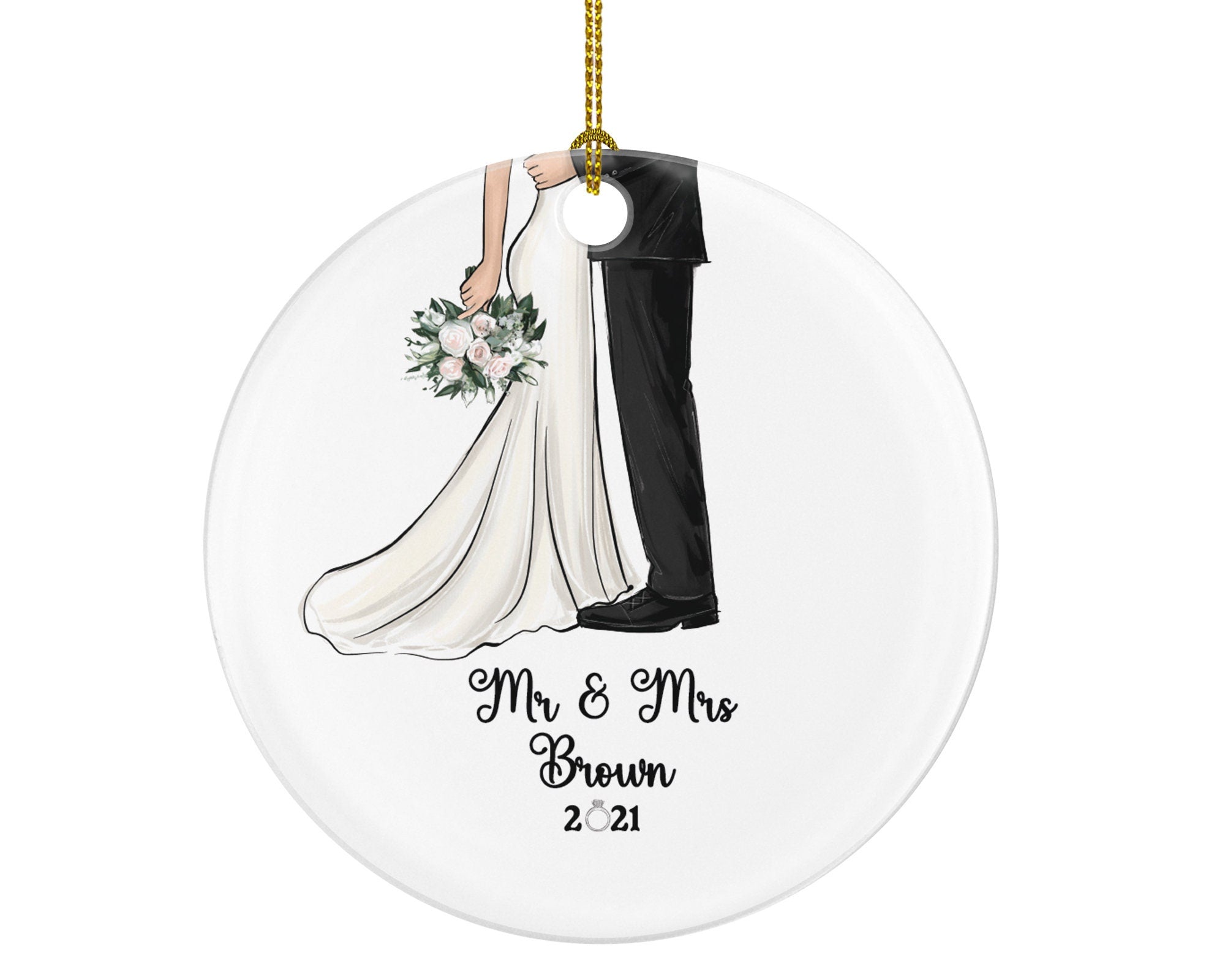 Mr & Mrs Wedding Couple Christmas Ornament Personalized - Newlywed Married Couple Our First Christmas Mr and Mrs. Gift - Bride Groom
