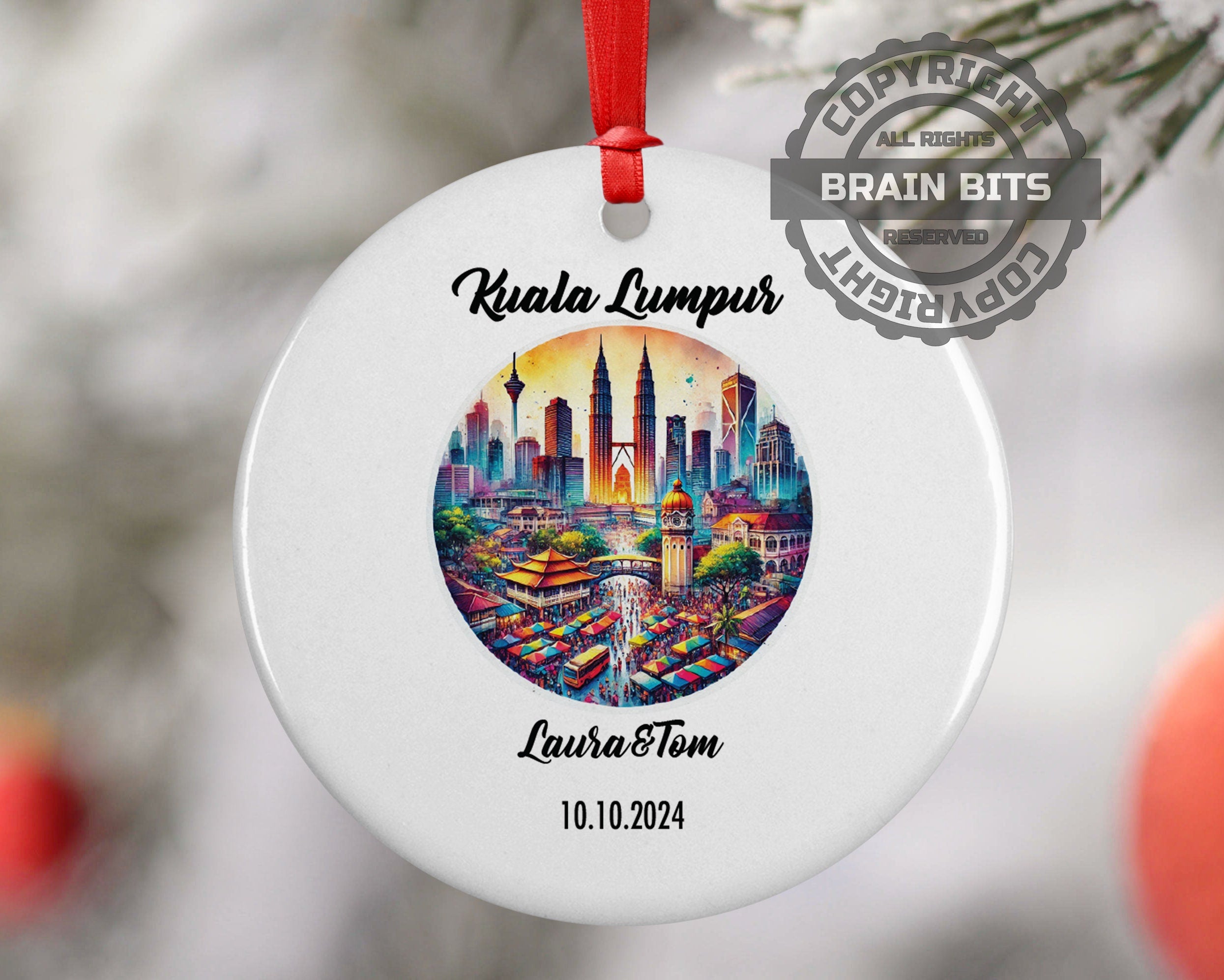Kuala Lumpur, Malaysia, Ornament, Engagement, Married, Travel, Gift for Engaged Couple, Engagement Gift, Trip, Vacation Souvenir