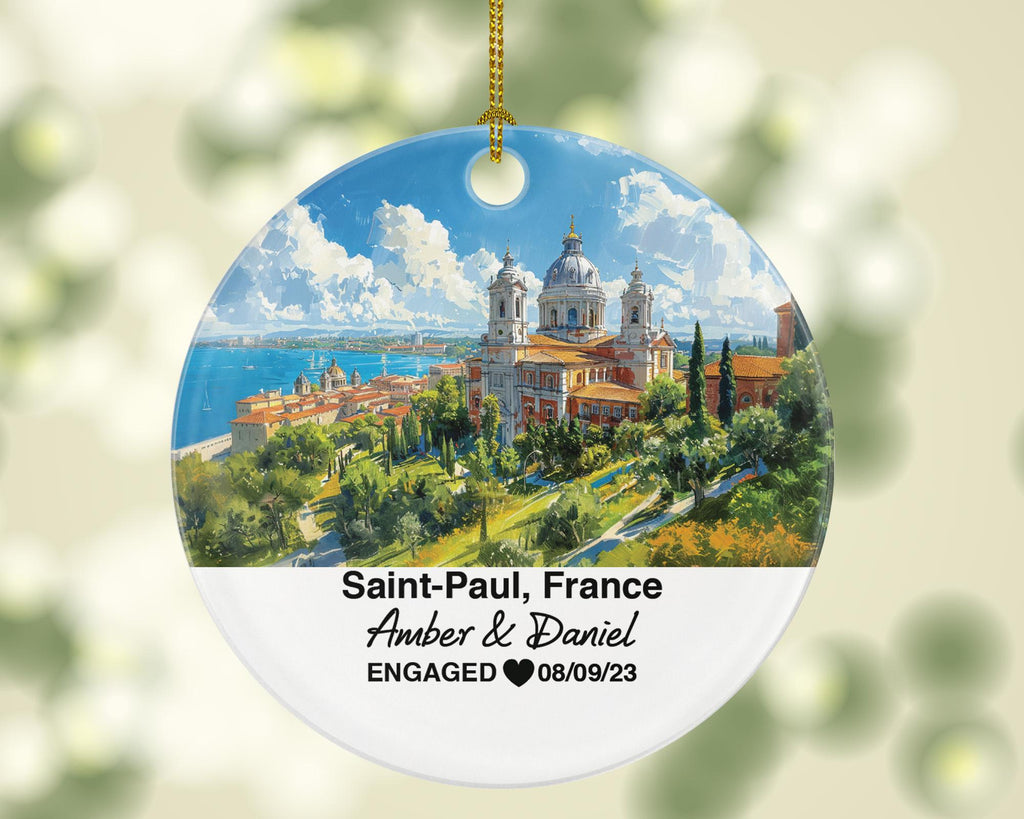 Personalized Saint-Paul France Christmas Ornament, Medieval Walls, Mr & Mrs Wedding, Engagement, or Honeymoon Keepsake for Couples