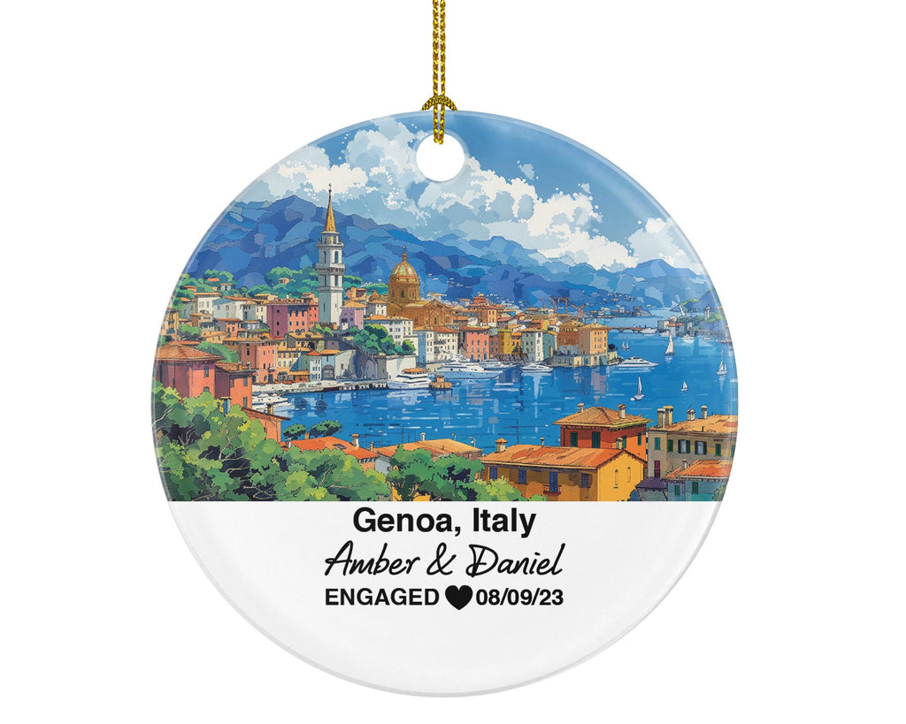 Custom Genoa Italy Christmas Ornament, Piazza De Ferrari, Personalized Couple Gift, Celebrate Your Wedding, Engagement, or Honeymoon